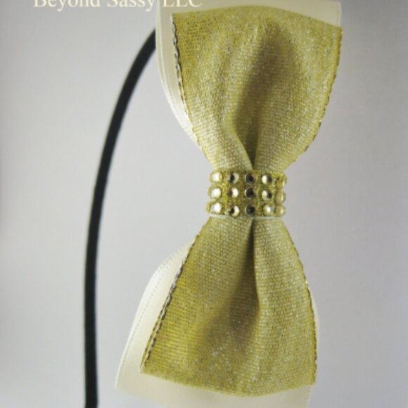 Tuxedo Rhinestone Bow Headband Christmas Holiday Festive Bling Hair Bow - Picture 5 of 5